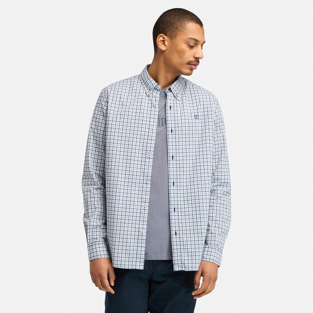 Buy Men s Stretch Poplin Gingham Shirt in Dark Denim Yd Online at TIMBERLAND Timberland NZ